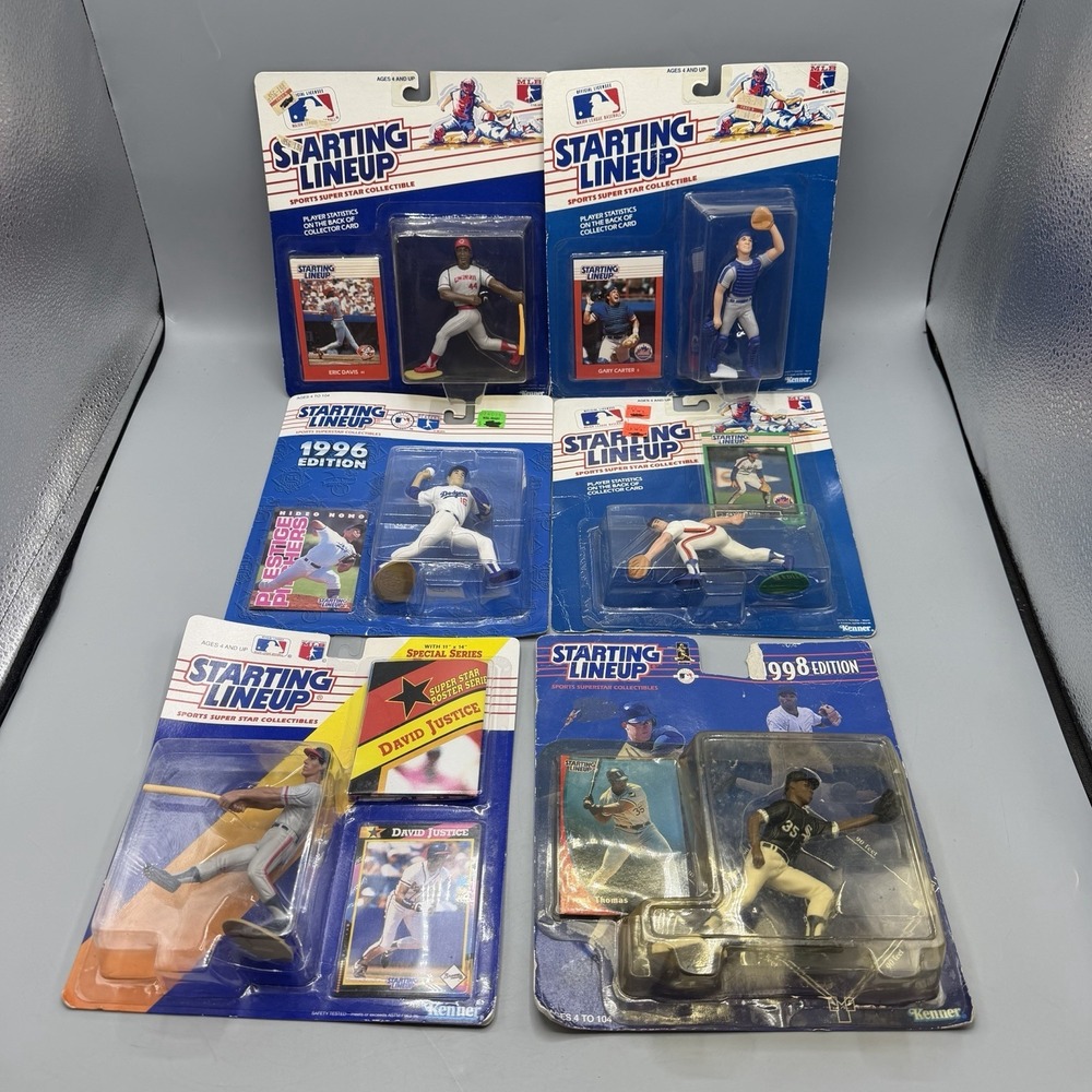 Lot of 6 Kenner Starting Lineup MLB Figures Thomas Justice Nomo Carter Davis